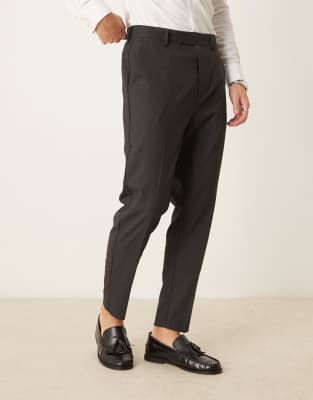 smart tapered fit pants in charcoal-Gray