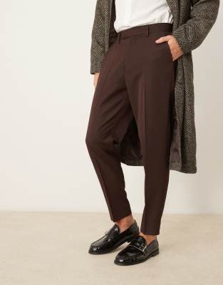 smart tapered fit pants in dark brown