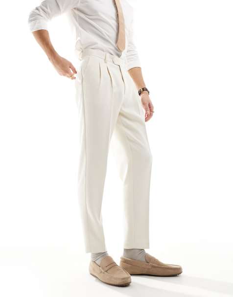 ASOS DESIGN smart tapered fit pants in ecru textured fabric - view 1