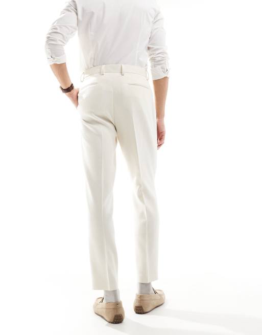 ASOS DESIGN smart tapered fit pants in ecru textured fabric