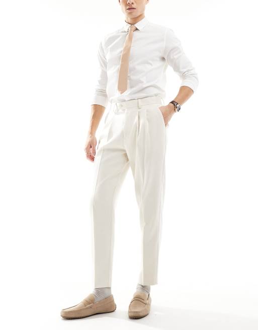 ASOS DESIGN smart tapered fit pants in ecru textured fabric