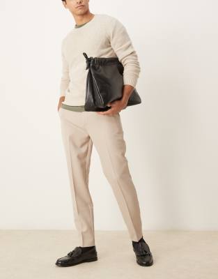 ASOS DESIGN smart tapered fit pants in stone-Neutral