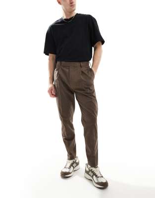 asos ASOS DESIGN smart tapered fit premium trousers in brown