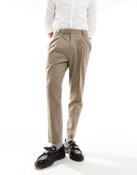 ASOS DESIGN smart tapered fit premium trousers in stone melange - view 1