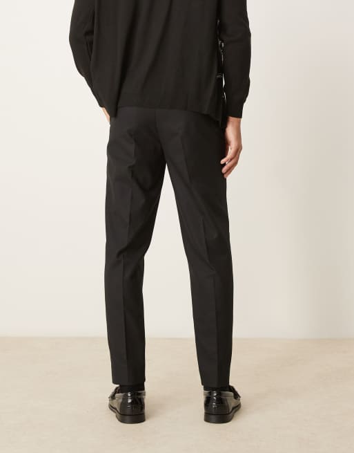ASOS DESIGN smart tapered fit textured trousers in black