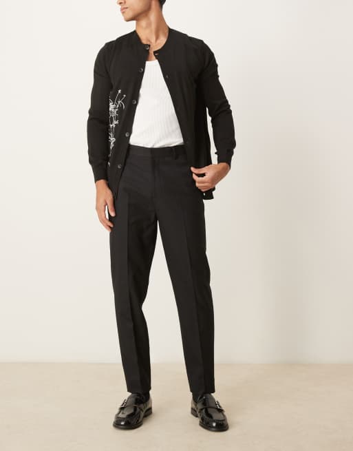 ASOS DESIGN smart tapered fit textured trousers in black