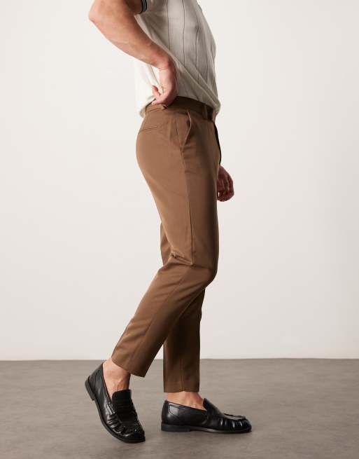 ASOS DESIGN tapered fit dress pants in brown