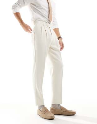 ASOS DESIGN ASOS DESIGN smart tapered fit trousers in ecru textured fabric-White