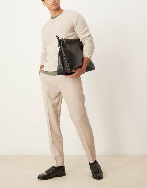ASOS DESIGN smart tapered fit trousers in stone - view 1