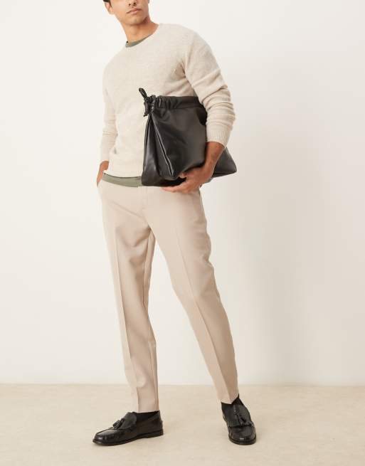 ASOS DESIGN smart tapered fit pants in stone