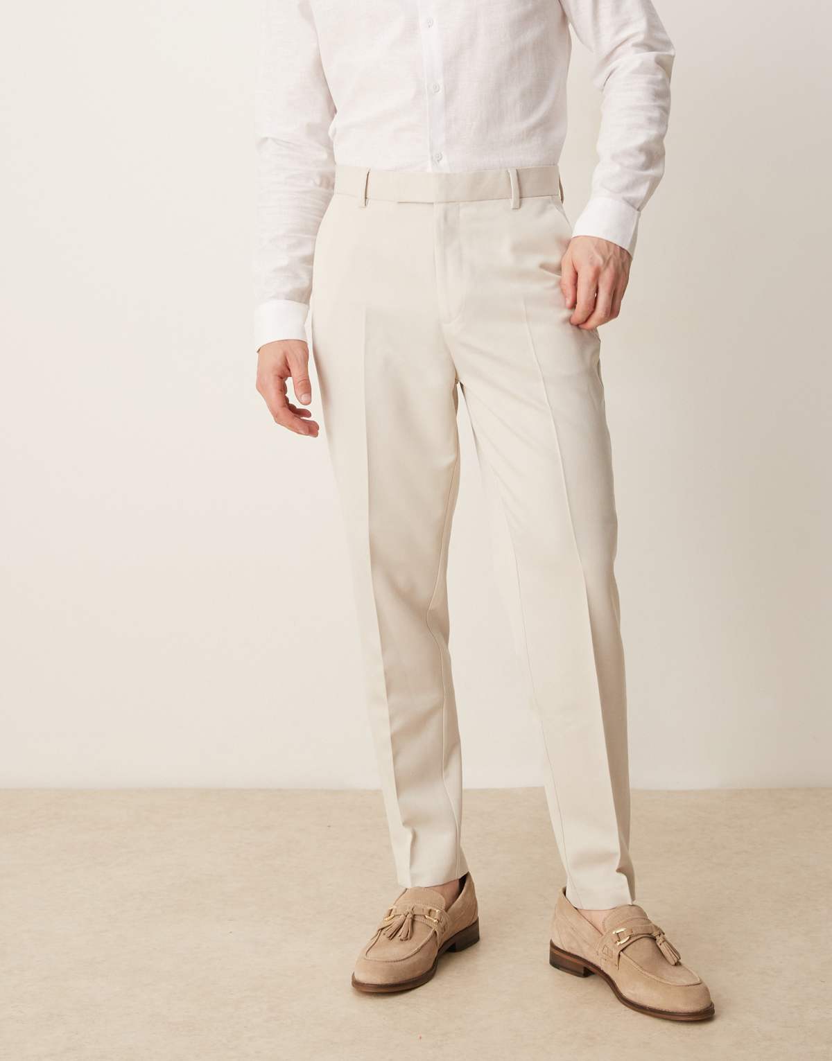 ASOS DESIGN smart tapered fit trousers in stone