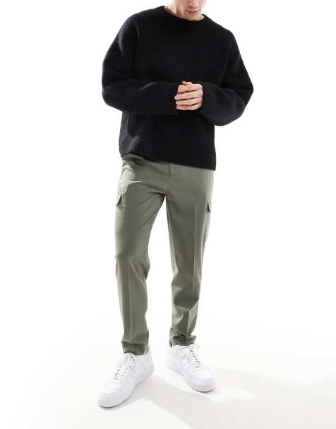 ASOS DESIGN smart tapered fit trousers with cargo pockets in muted green - view 1