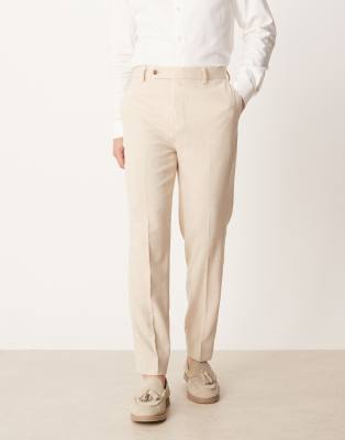 asos ASOS DESIGN smart tapered fit trousers with wool in light stone
