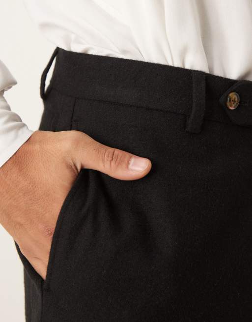 ASOS DESIGN smart tapered fit wool mix trousers in black