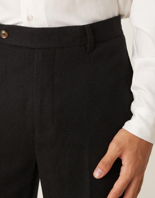 ASOS DESIGN smart tapered fit wool mix trousers in black