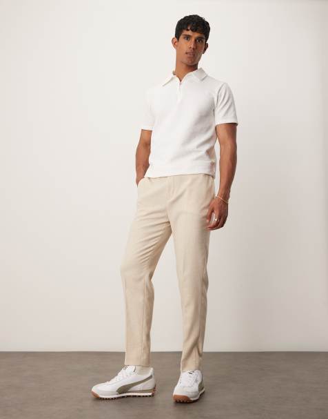 ASOS DESIGN smart tapered fit wool mix pants in light stone - view 1