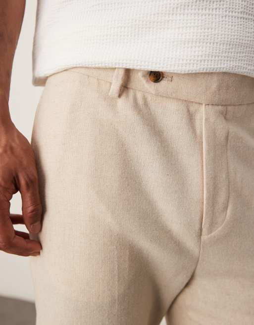 ASOS DESIGN smart tapered fit wool mix pants in light stone