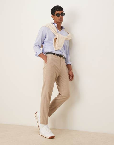 ASOS DESIGN smart tapered fit wool mix pants in stone - view 1