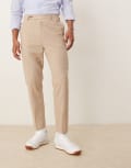 [ASOS DESIGN] ASOS DESIGN smart tapered fit wool mix pants in stone-Neutral W32 L32 STONE