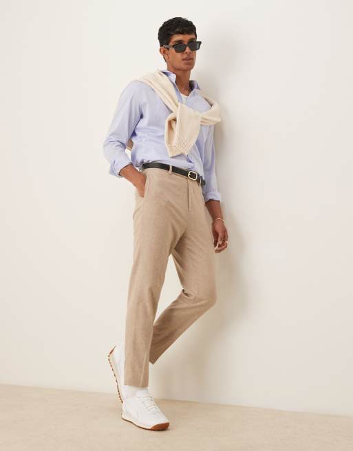 ASOS DESIGN smart tapered fit wool mix pants in stone