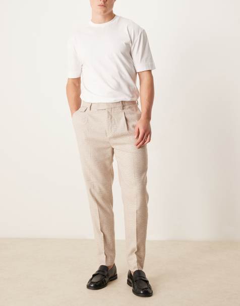 ASOS DESIGN smart tapered fit wool mix pants with coin pocket in ecru slub - view 1