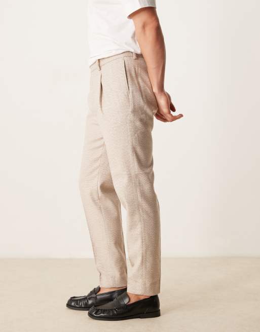 ASOS DESIGN smart tapered fit wool mix pants with coin pocket in ecru slub, 2 of 5