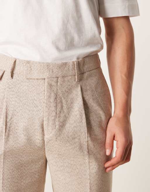 ASOS DESIGN smart tapered fit wool mix pants with coin pocket in ecru slub, 5 of 5