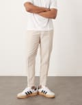 [ASOS DESIGN] ASOS DESIGN smart tapered fit wool mix pants with front pleat in stone-Neutral W34 L32 STONE