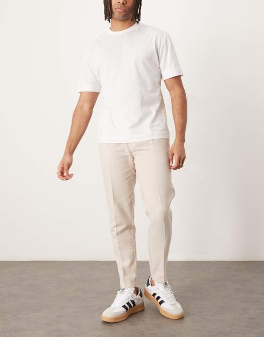 ASOS DESIGN smart tapered fit wool mix pants with front pleat in stone