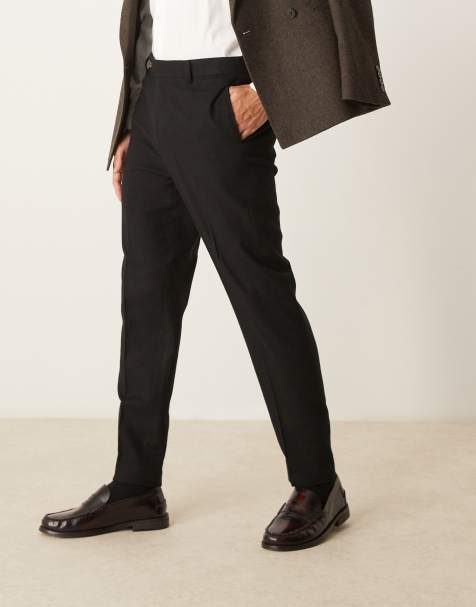 ASOS DESIGN smart tapered fit wool mix trousers in black - view 1