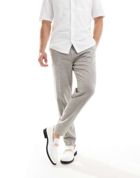 ASOS DESIGN smart tapered fit wool mix trousers in grey - view 1