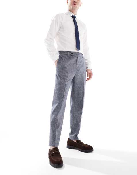 ASOS DESIGN smart tapered fit wool mix trousers in navy - view 1