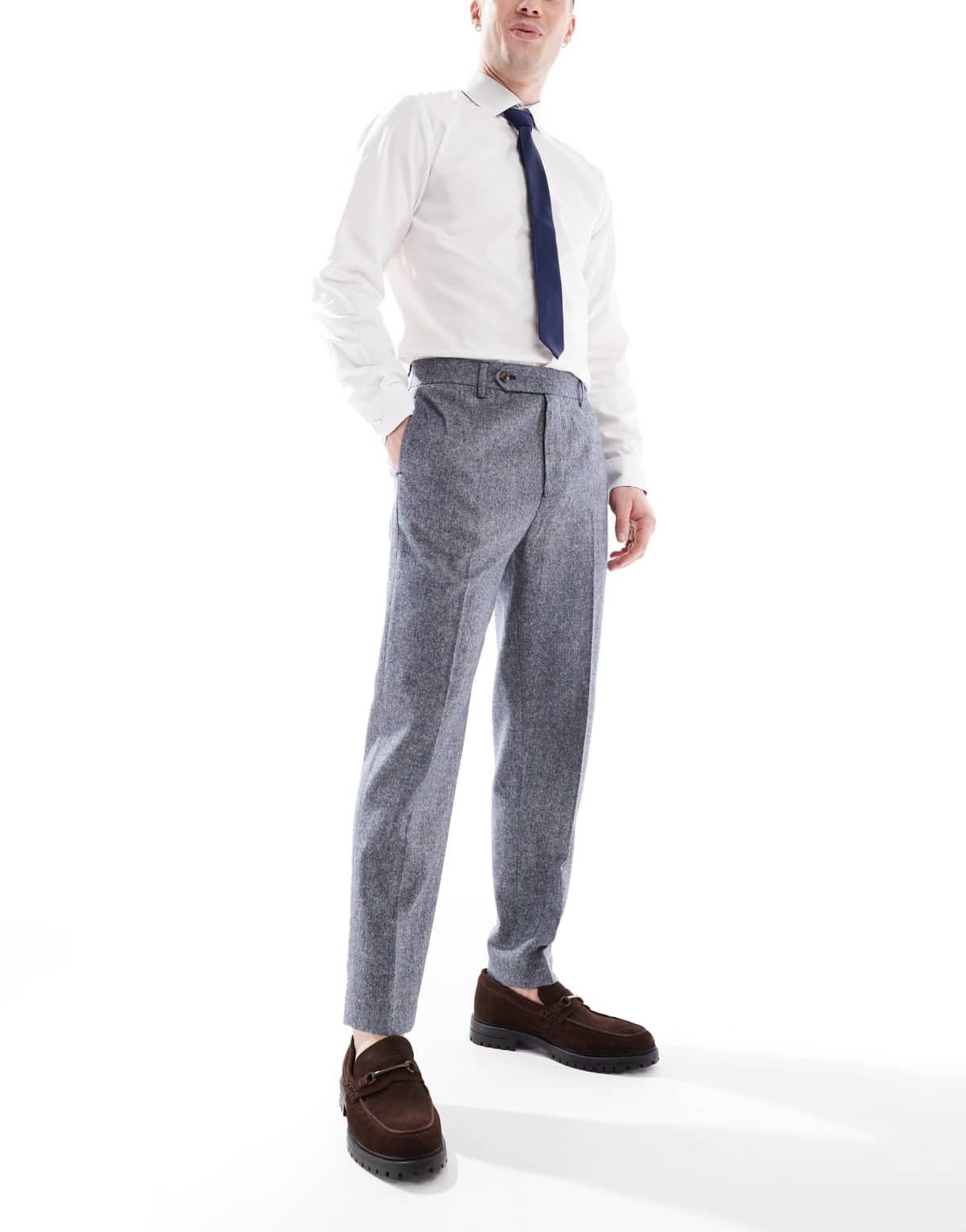 ASOS DESIGN smart tapered fit wool mix trousers in navy