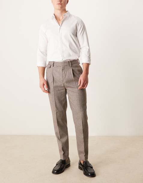 ASOS DESIGN smart tapered fit wool mix trousers with coin pocket in dark grey - view 1