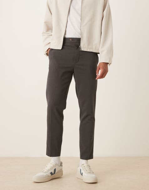 ASOS DESIGN smart tapered flannel trousers in grey with side adjusters - view 1