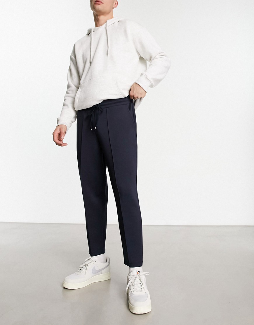 ASOS DESIGN smart tapered joggers in navy scuba