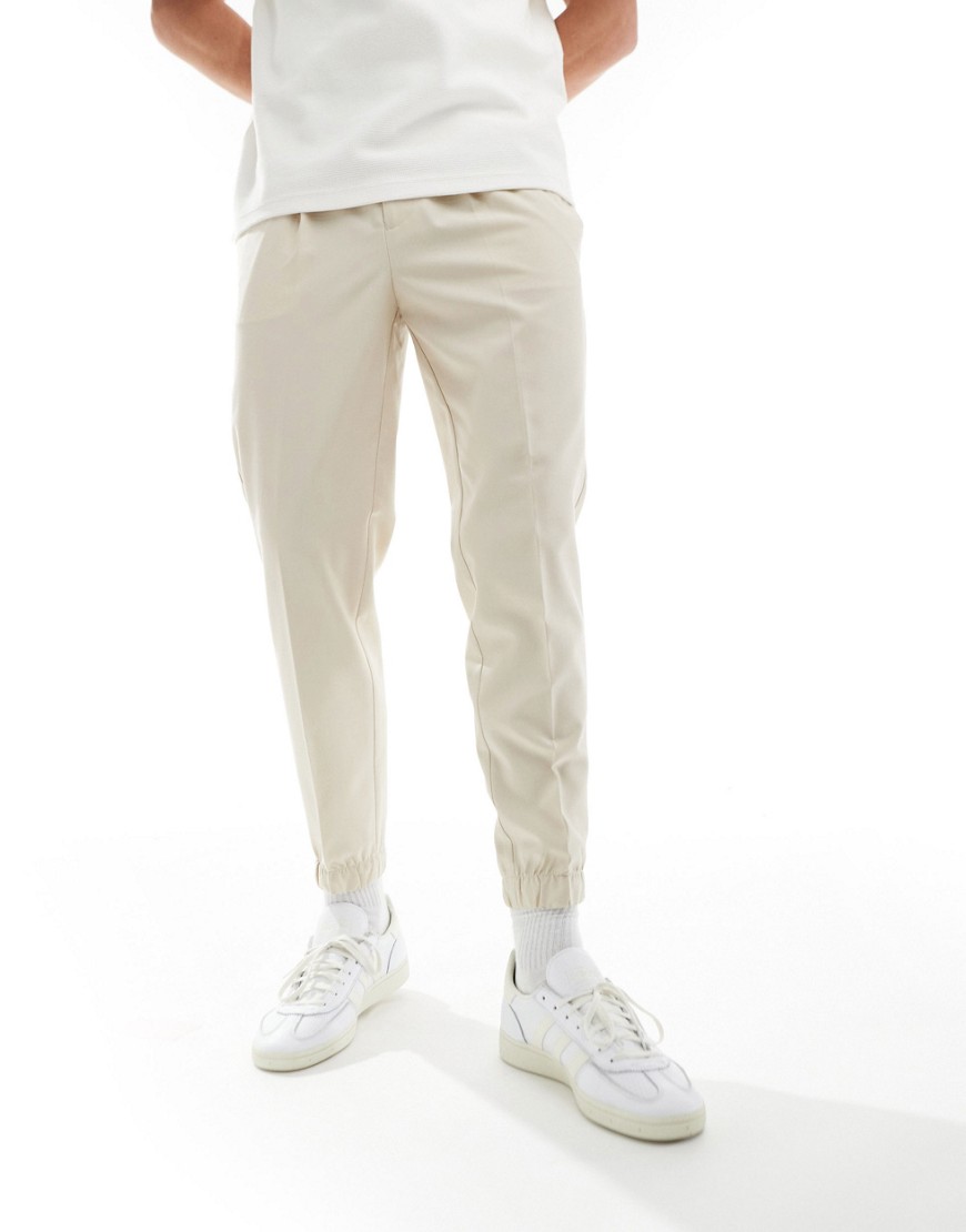 ASOS DESIGN smart tapered joggers in stone-Neutral