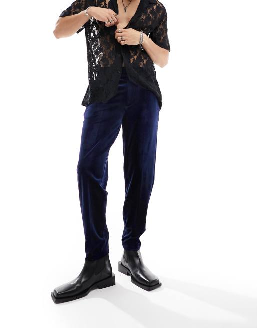 Men's Silk Velvet Pants Navy Blue