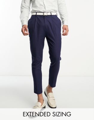 Asos Design Smart Tapered Linen Mix Pants In Navy