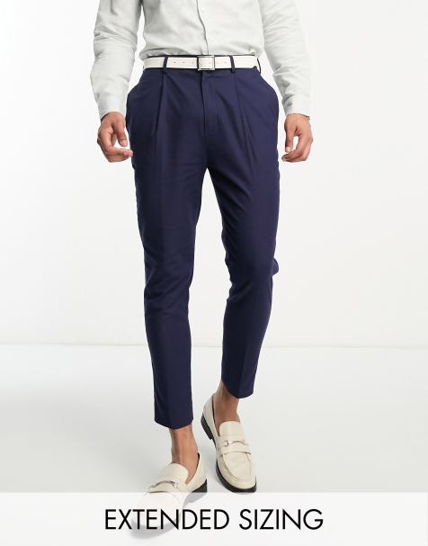 ASOS DESIGN smart tapered linen mix pants in navy - view 1