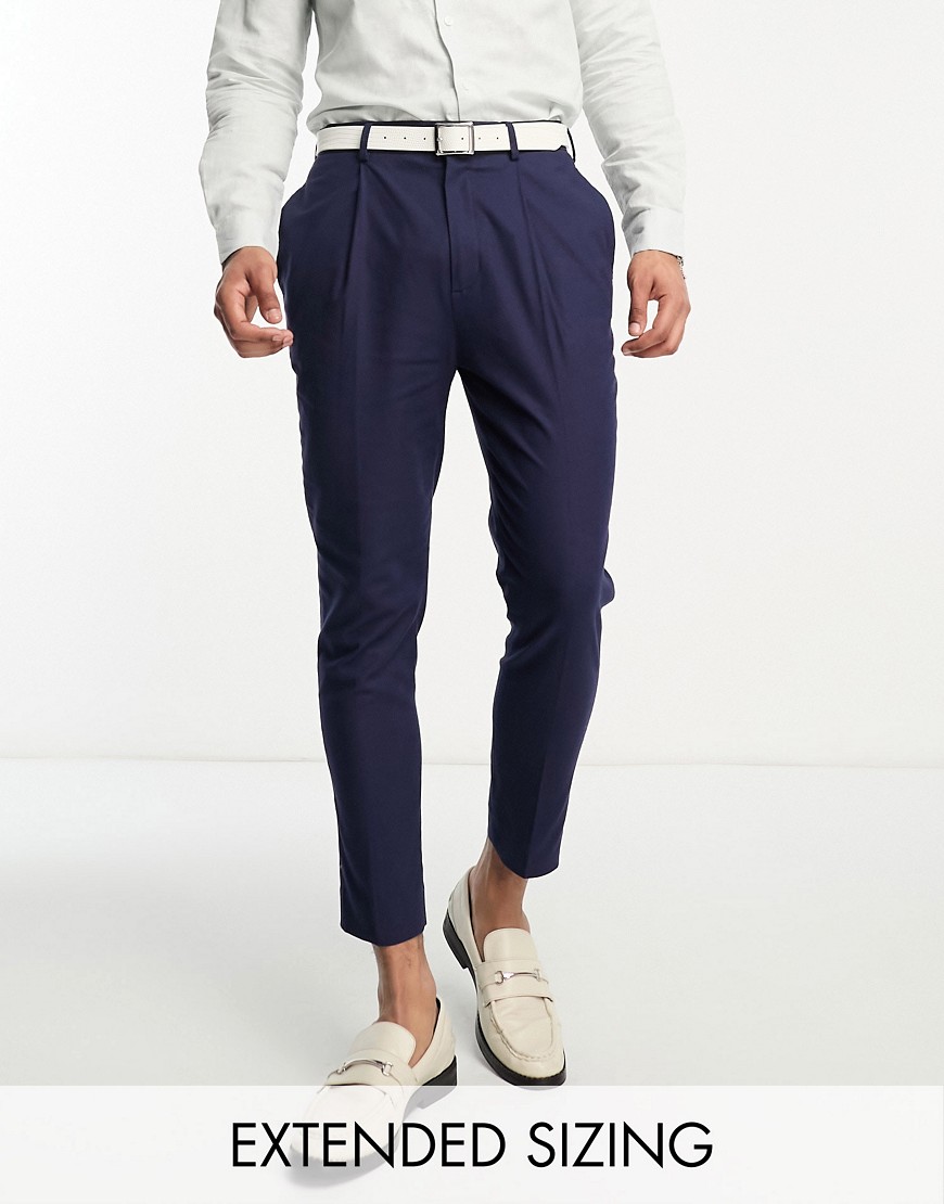 ASOS DESIGN smart tapered linen mix trousers in navy