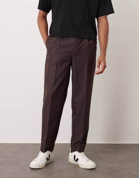 ASOS DESIGN smart tapered pants in burgundy microtexture - view 1