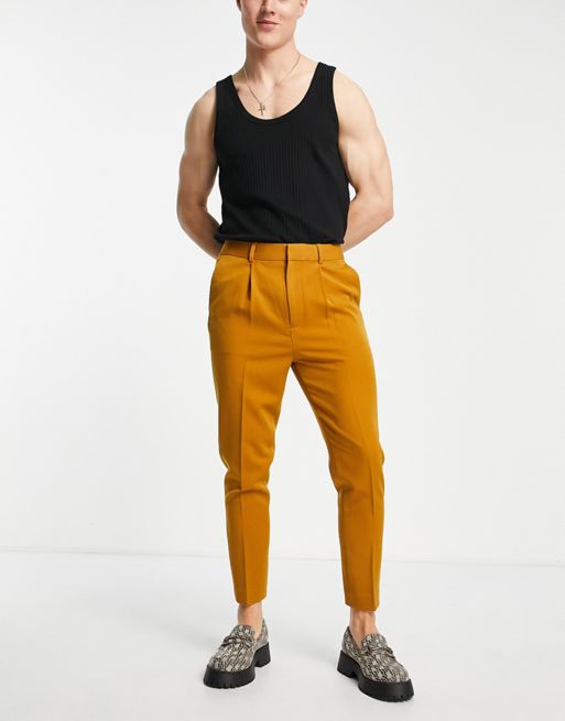 Asos Design Tapered Smart Pants In Textured Camel With Turn Up-neutral |  ModeSens