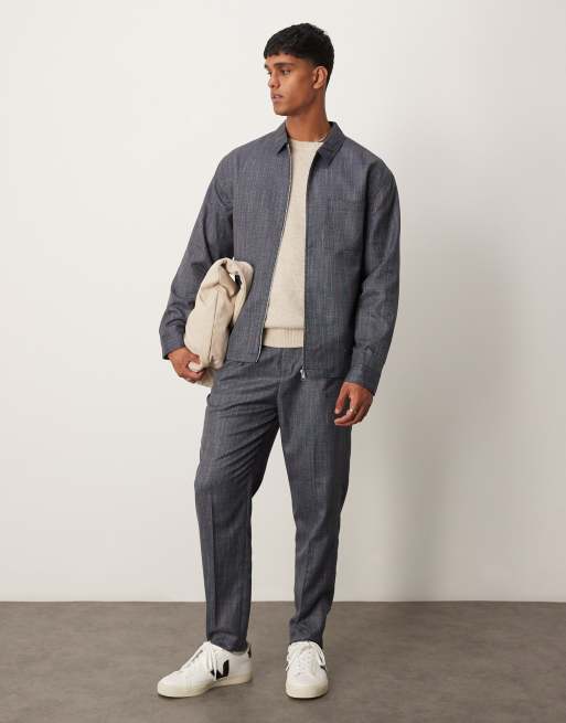ASOS DESIGN smart tapered pants in navy with elastic waist - part of a set