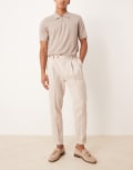 [ASOS DESIGN] ASOS DESIGN smart tapered pants in neutral texture with front pleat and turn-ups W30 L32 Taupe