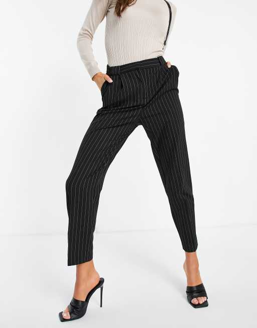 Pinstripe High Waisted Tapered Pants