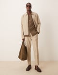 [ASOS DESIGN] ASOS DESIGN smart tapered pants in stone rib (part of a set)-Green M STONE
