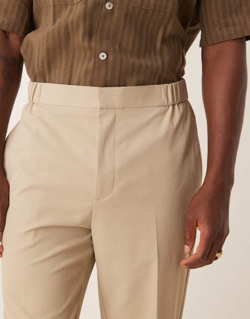 ASOS DESIGN smart tapered pants in stone rib (part of a set), 3 of 5