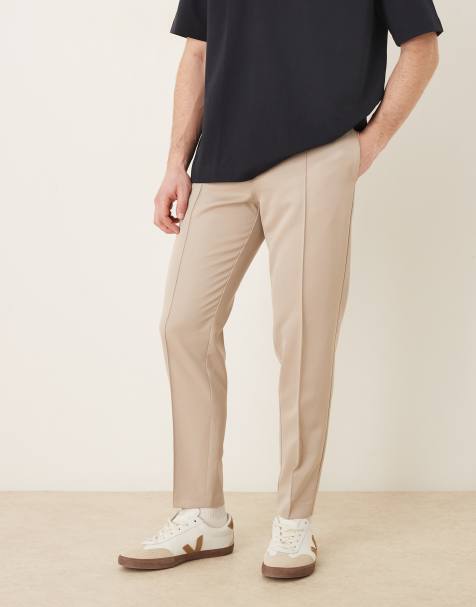 ASOS DESIGN smart tapered pants in stone with pintuck - view 1