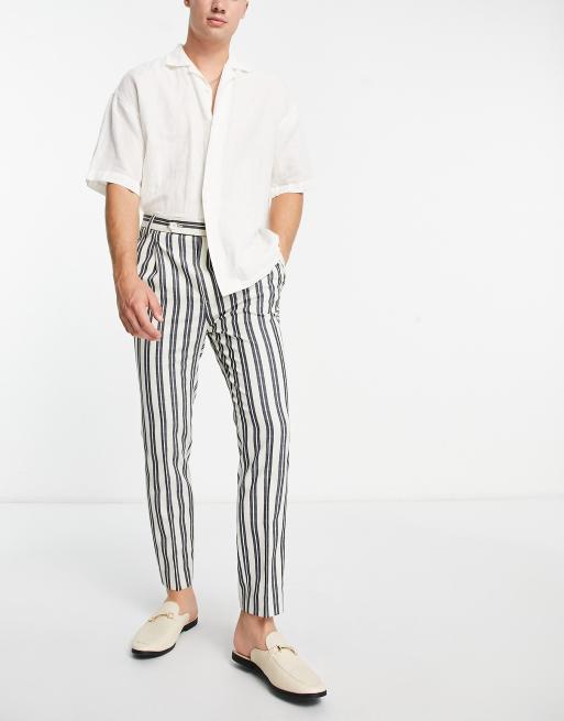 ASOS DESIGN smart tapered pants in white preppy stripe